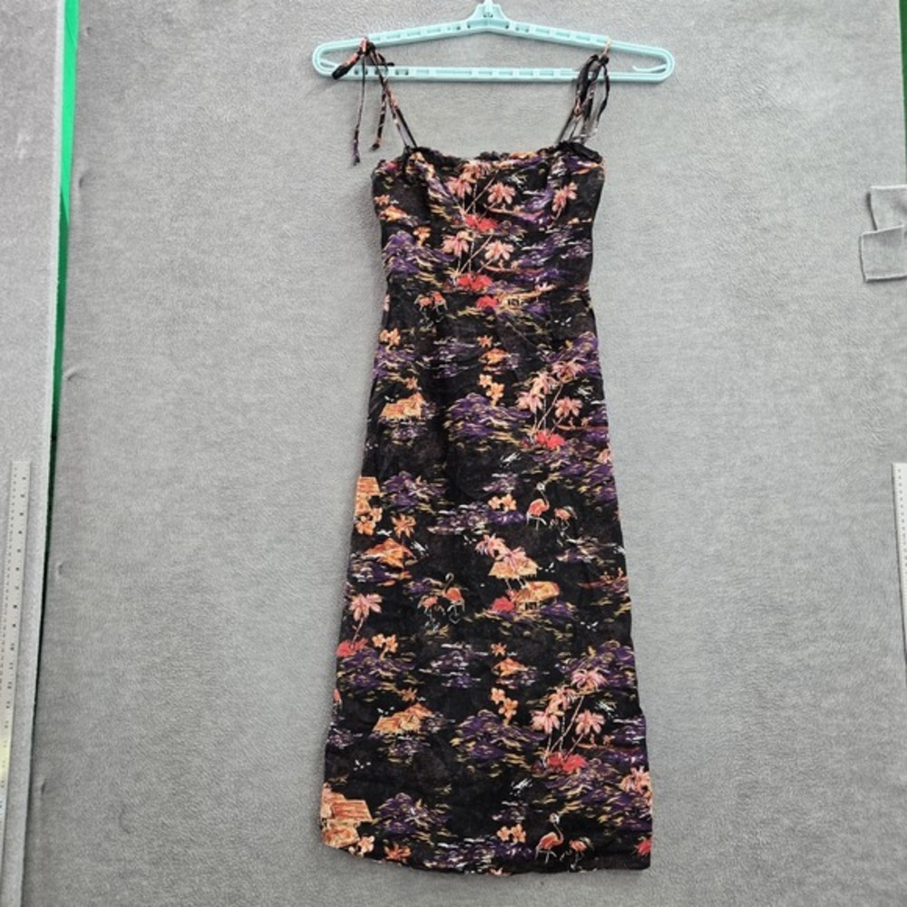 Free People Women Dress 2 Black Linen Blend Beach Party Floral Slip Sleeveless